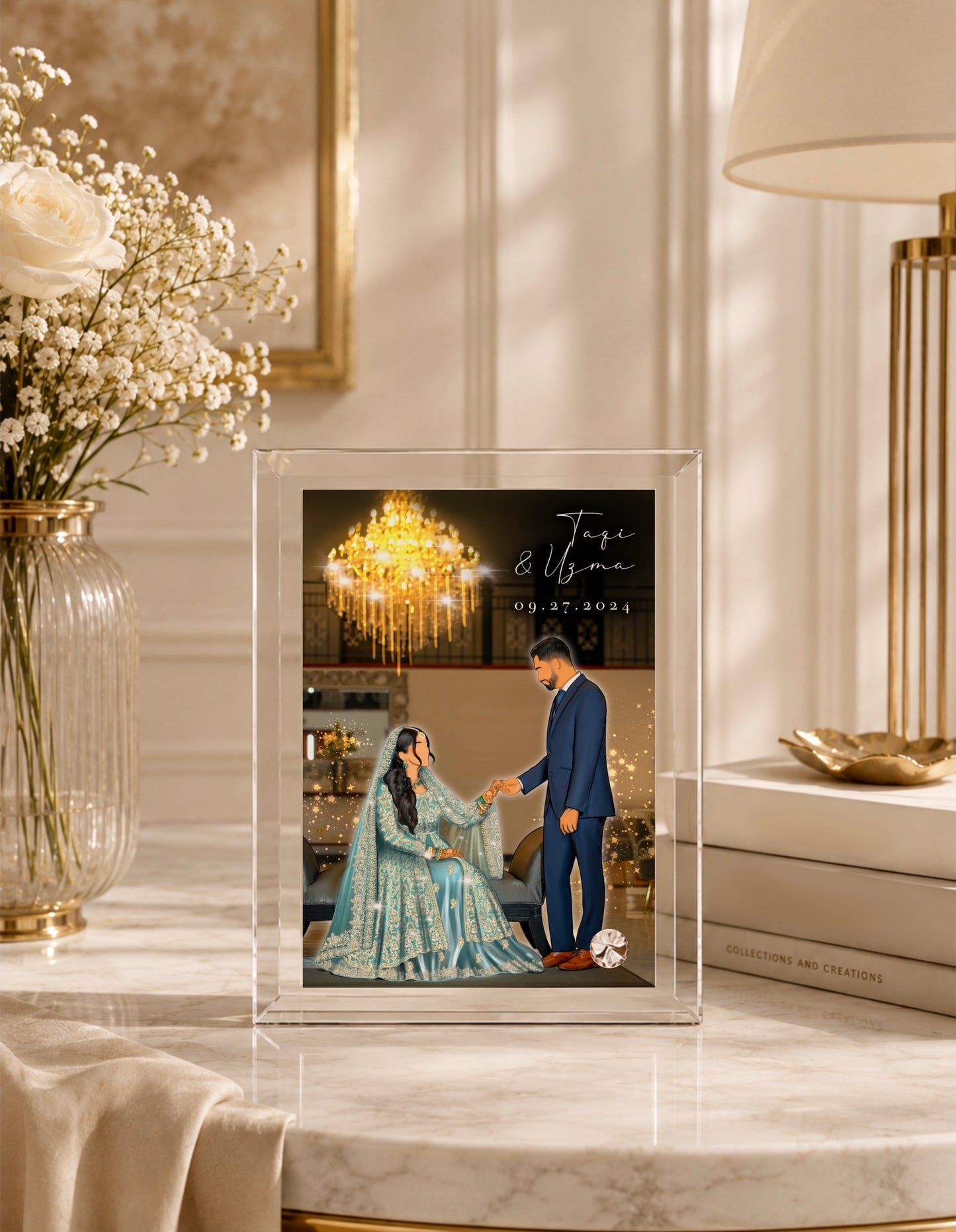 Custom Heavyweight Illustration Faceless Portrait Crystal Glass Frame 18x13cm