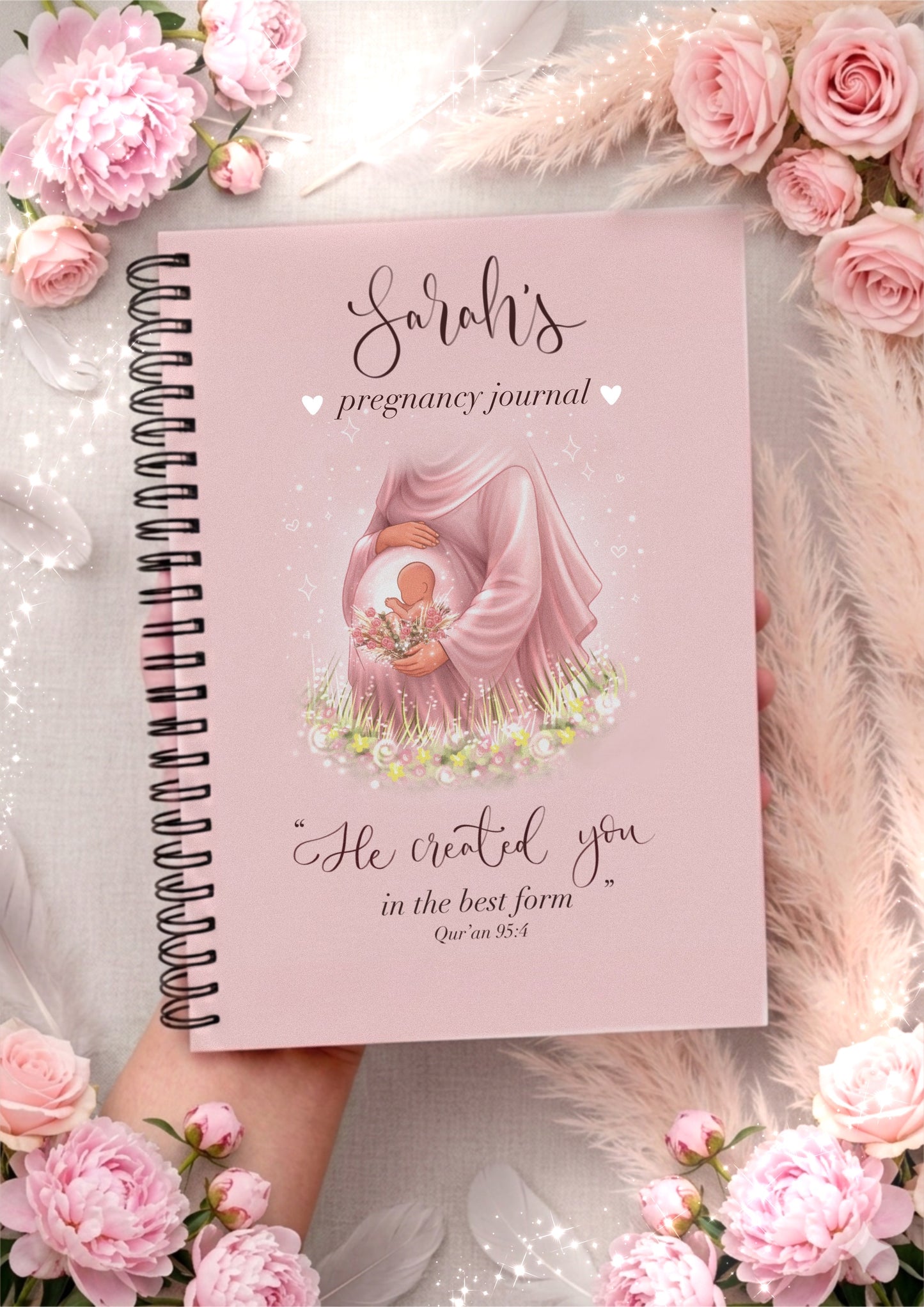 Lined Hijabi Mummy To Be Babyshower Personalised Journal A5 Spiral Bound Notebook Islamic Gift, Islamic Stationary