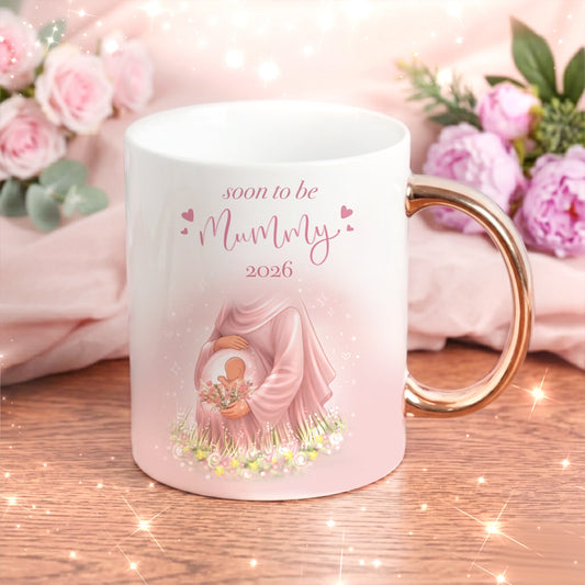 Gold Handle Hijabi Mummy To Be Babyshower Mug Islamic Gift - Ramadan Gift, Eid Gift