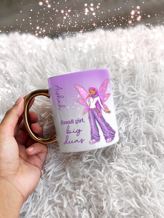 Hijabi Fairy Illustration Personalised Womens Gold Handle Mug Islamic Gift