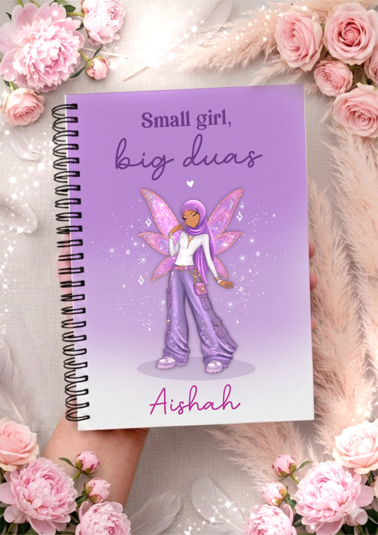 Lined Hijabi Fairy Dua Personalised Journal A5 Spiral Bound Notebook Islamic Gift, Islamic Stationary