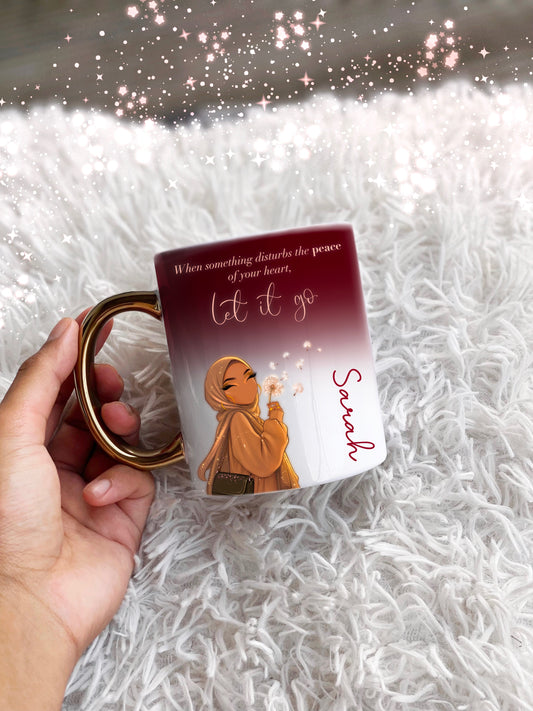 Hijabi Red Hadith Gold Handle Personalised Name Mug Islamic Gift