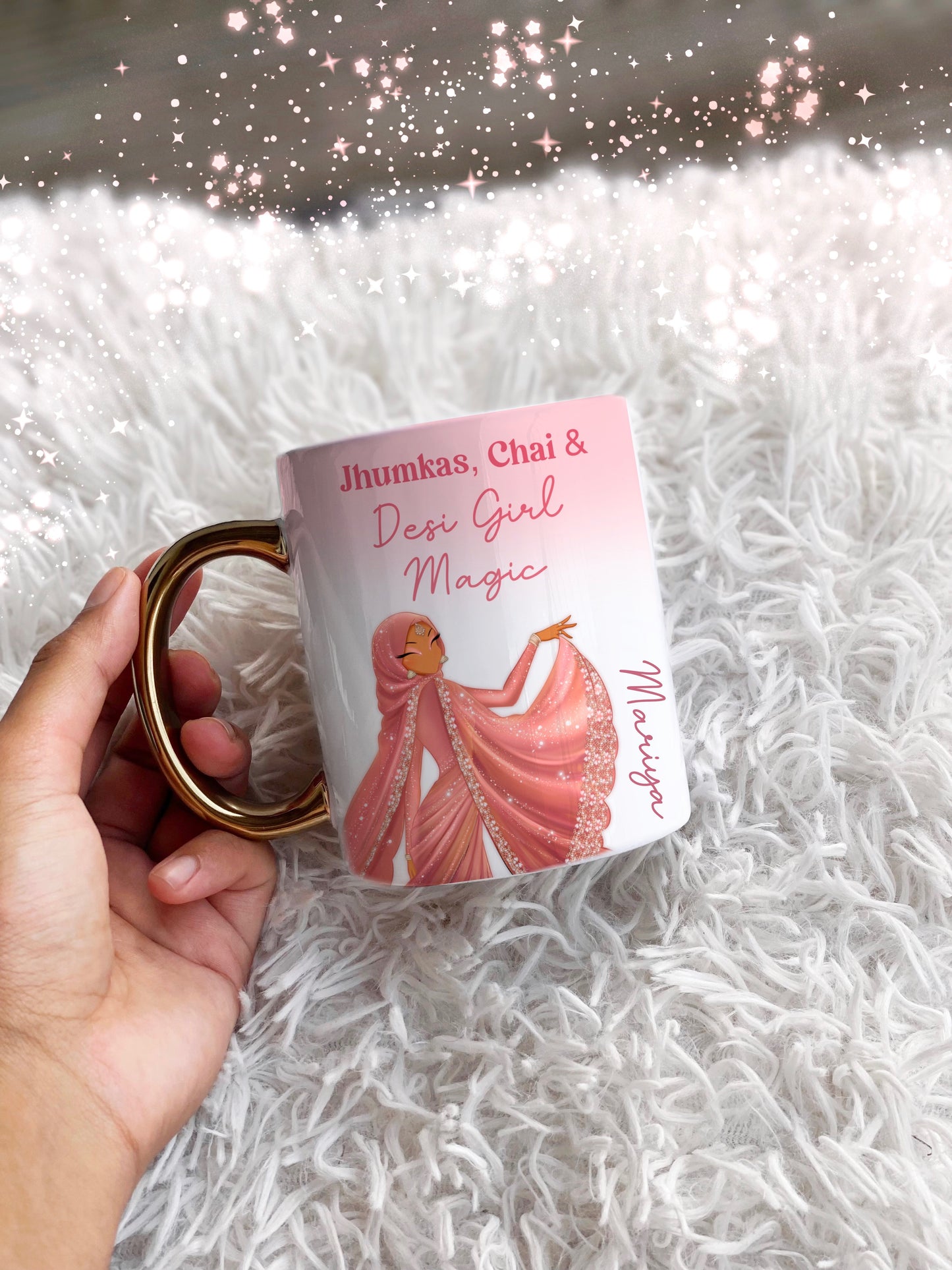 Desi Girl Saree Quote Gold Handle Personalised Name Mug Islamic Gift
