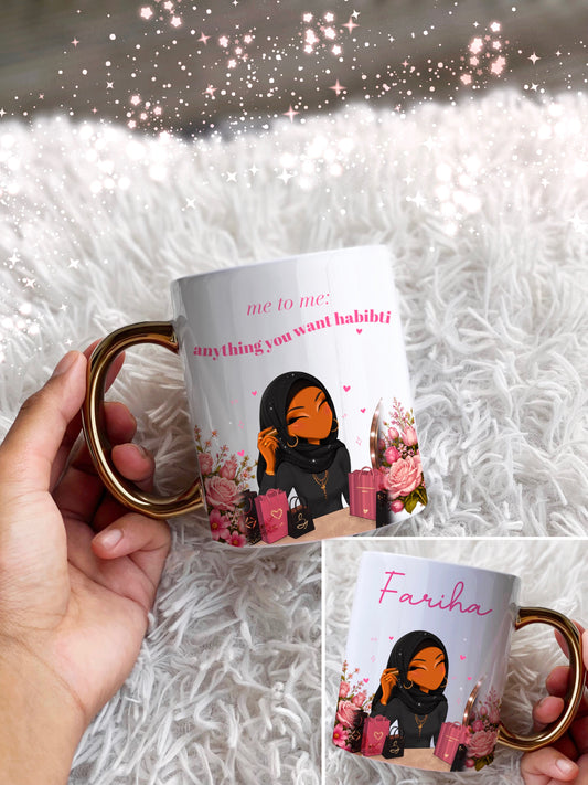 Hijabi Sassy Quote Gold Handle Personalised Name Mug Islamic Gift