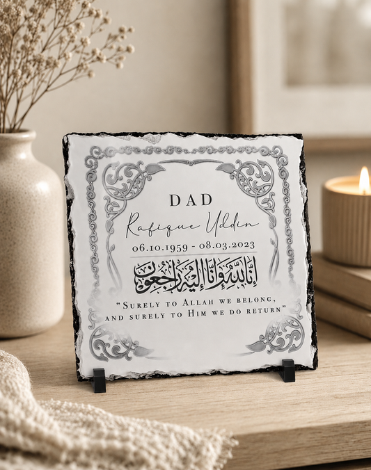 Memorial Personalised Islamic Slate with Stand (20x20cm)