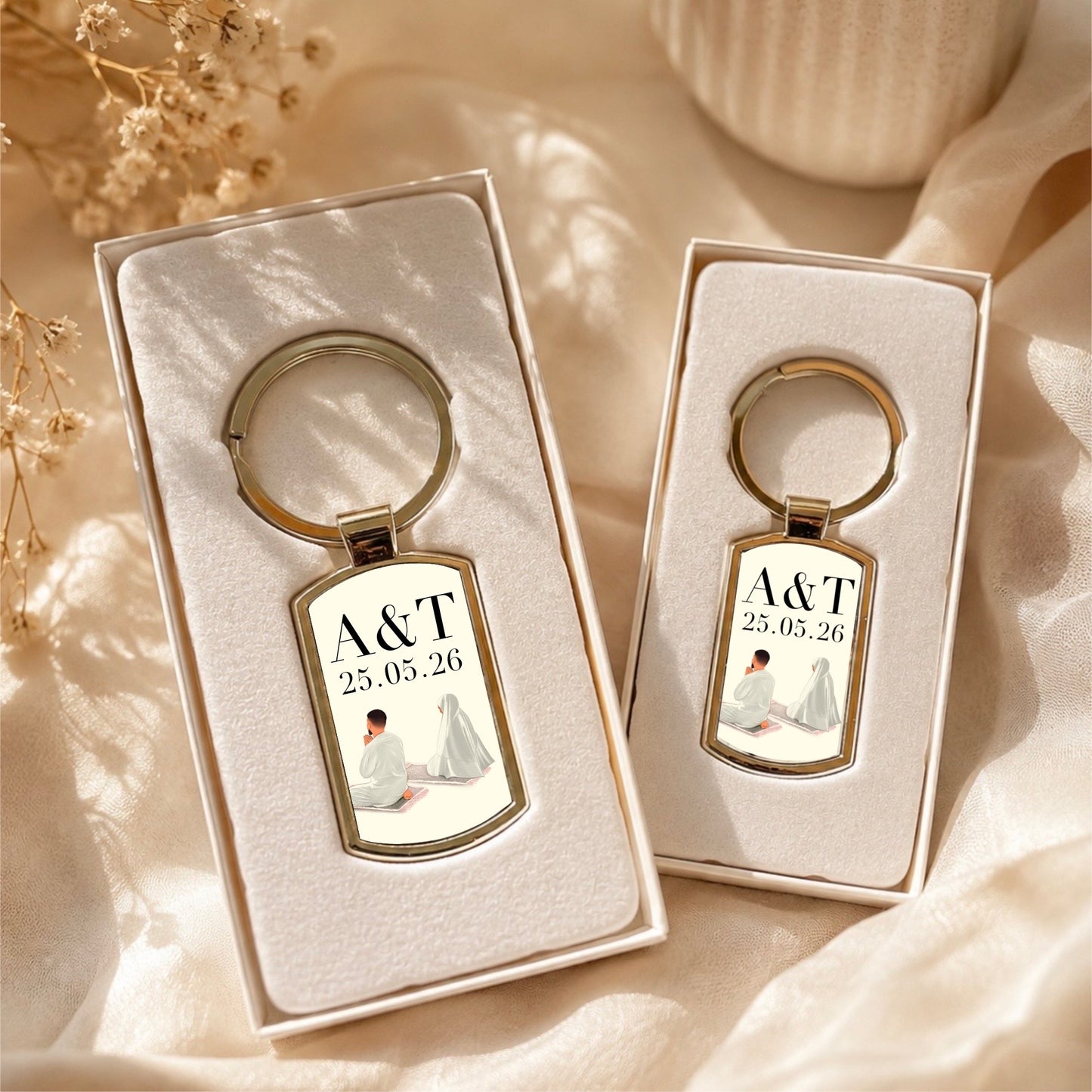 Set of 2 Personalised Couples Couples Prayer Metal Keychains with Gift Box