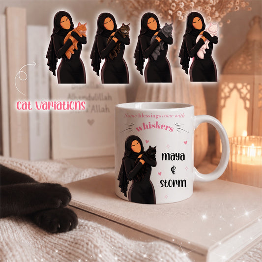 Hijabi Cat Personalised Mug with varying Cat options! Islamic Cat Mum Gift, Fur Baby, Kitty Mug