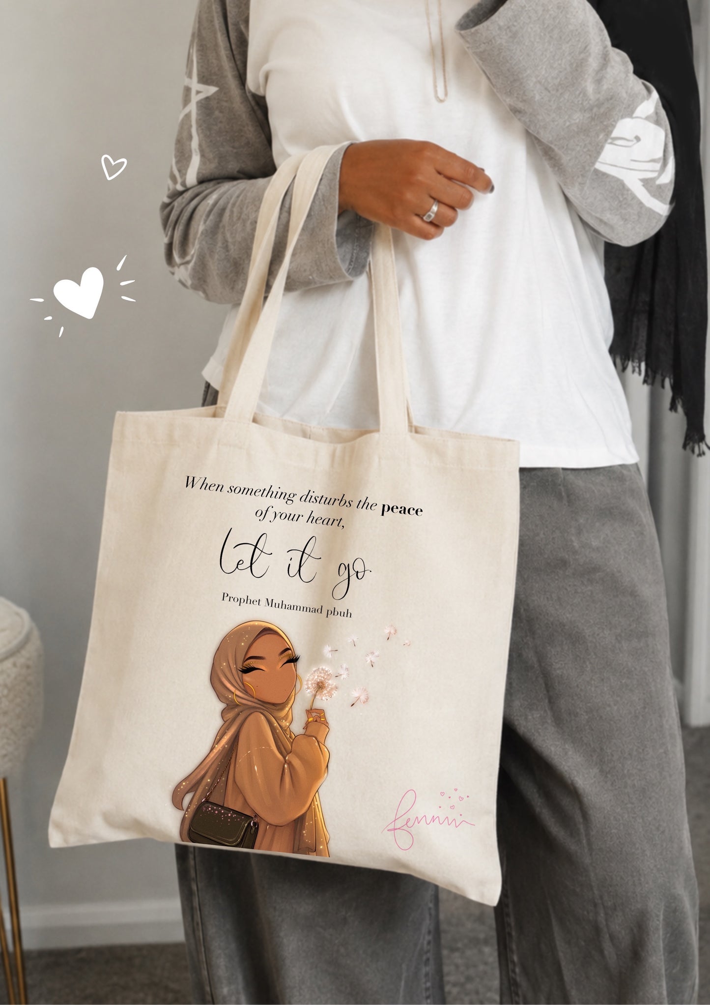 Hijabi Dandelion Prophetic Quote Tote Bag 40x40cm