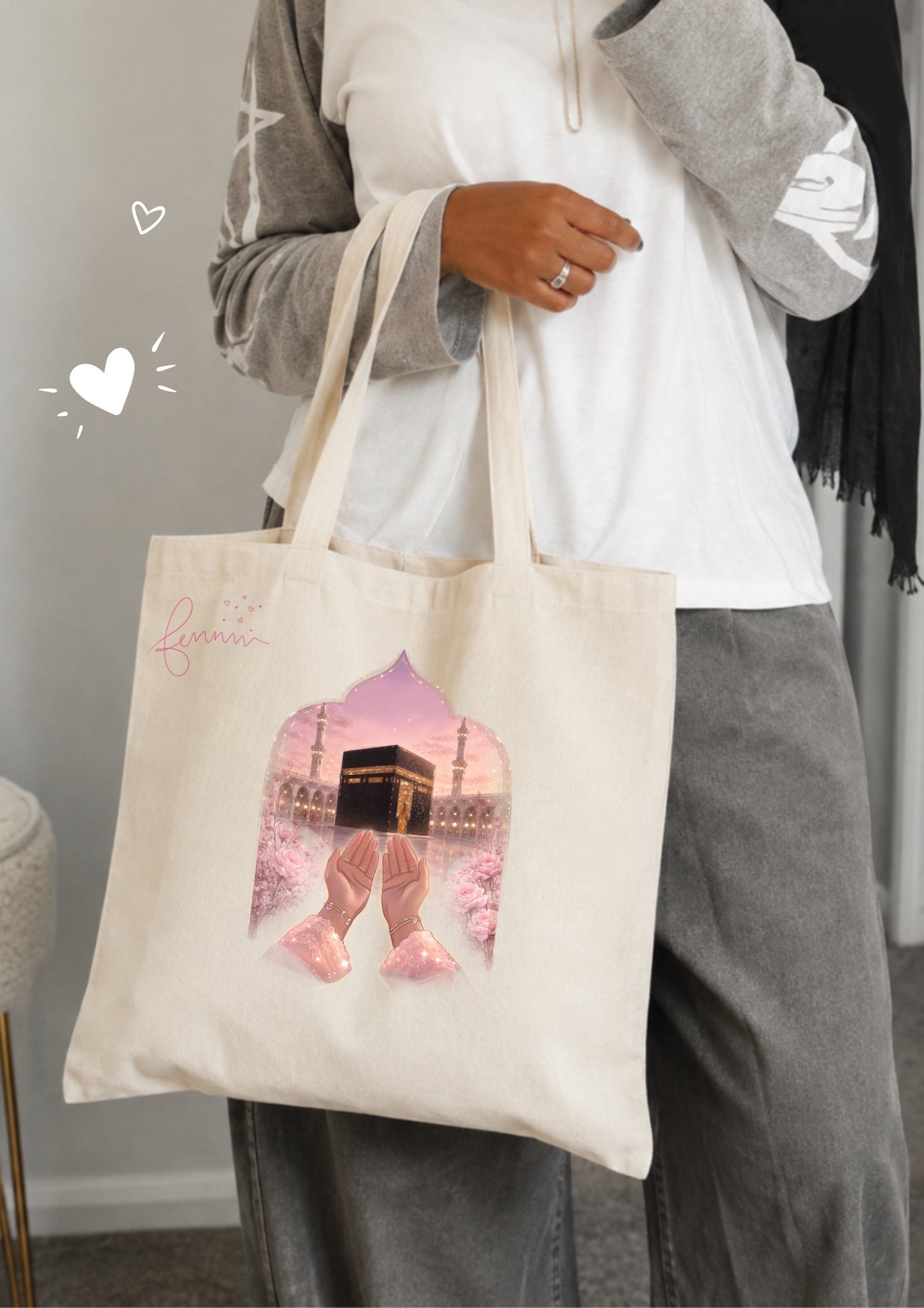 Praying Hands Kabah Floral Tote Bag 40x40cm