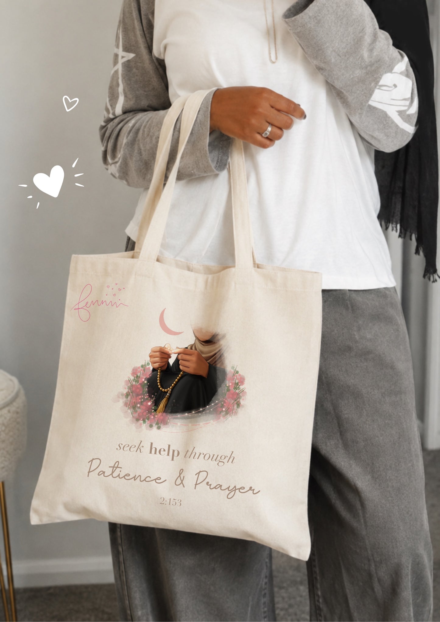 Hijabi Dhikr Patience & Prayer Tote Bag 40x40cm