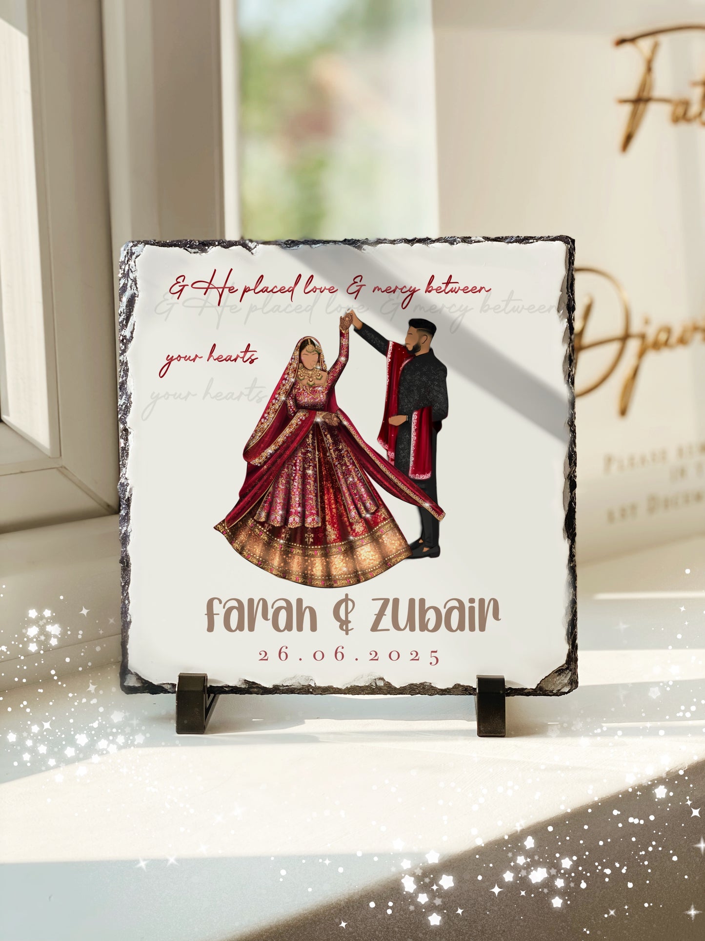 Couples Bridal Spin Slate with Personalised Names and Stand (20x20cm)