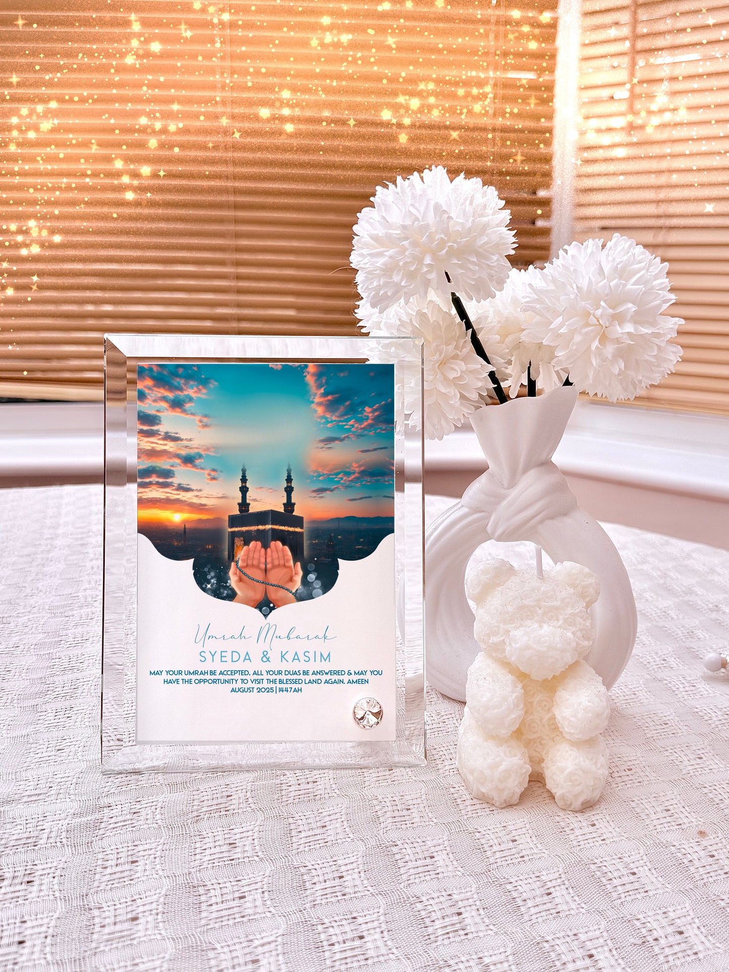 Heavyweight Illustration Umrah Mubarak Crystal Glass Frame 18x13cm