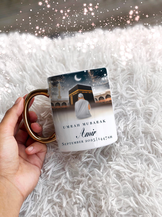Umrah Gift Personalised Gold Handle Kabah Mens Ihram Masjid Umrah Mubarak Mug
