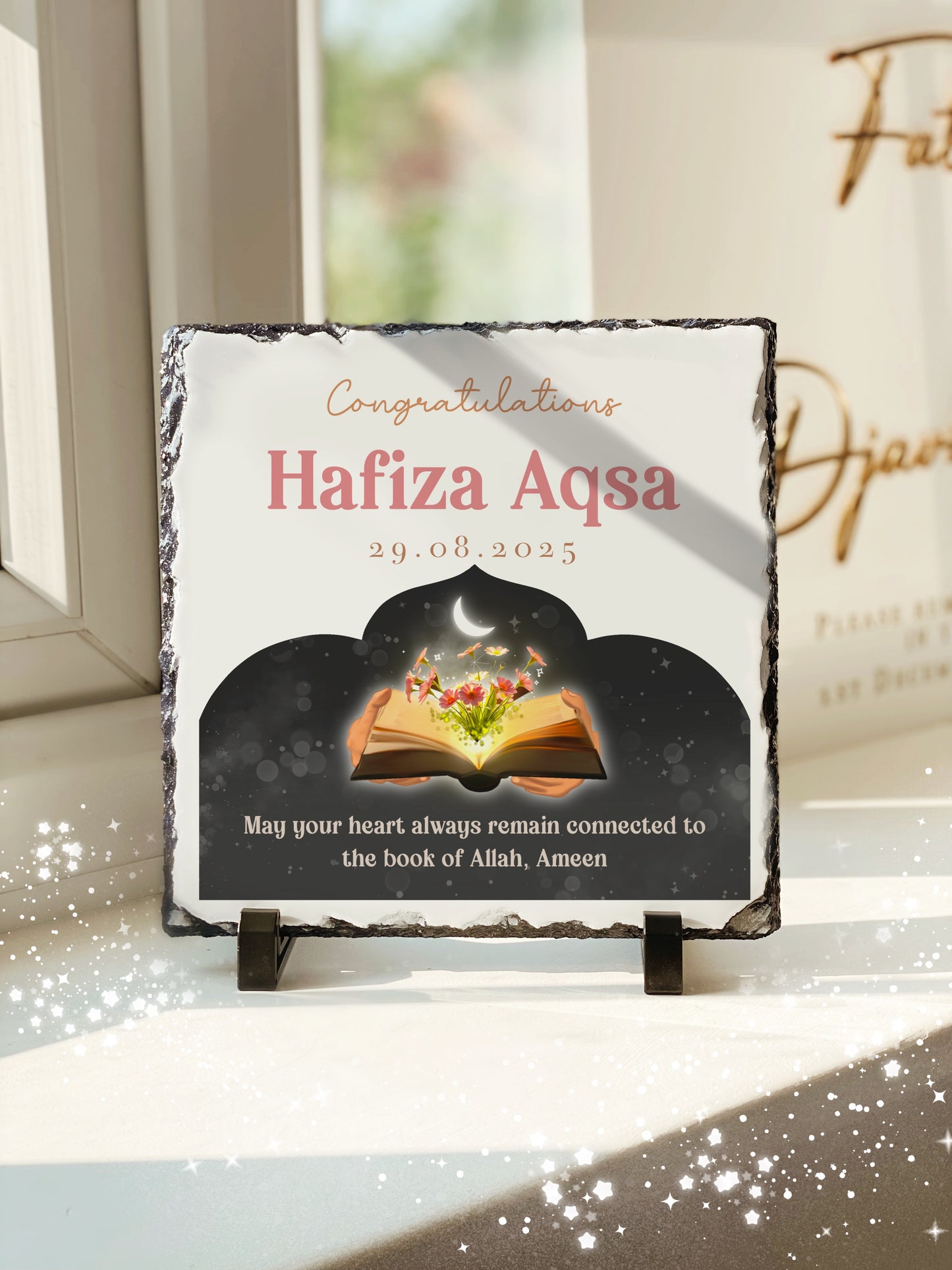 Hifz Hafiza Slate and Keyring Set with Personalised Names and Stand (20x20cm)