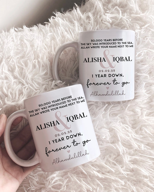 Set of 2 Personalized Couples Anniversary Husband and Wife Mugs