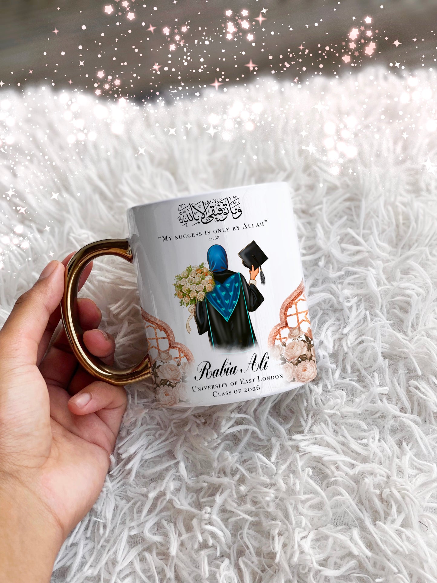Hijabi Women’s Custom Sash Personalised Graduation Gold Handle Mug