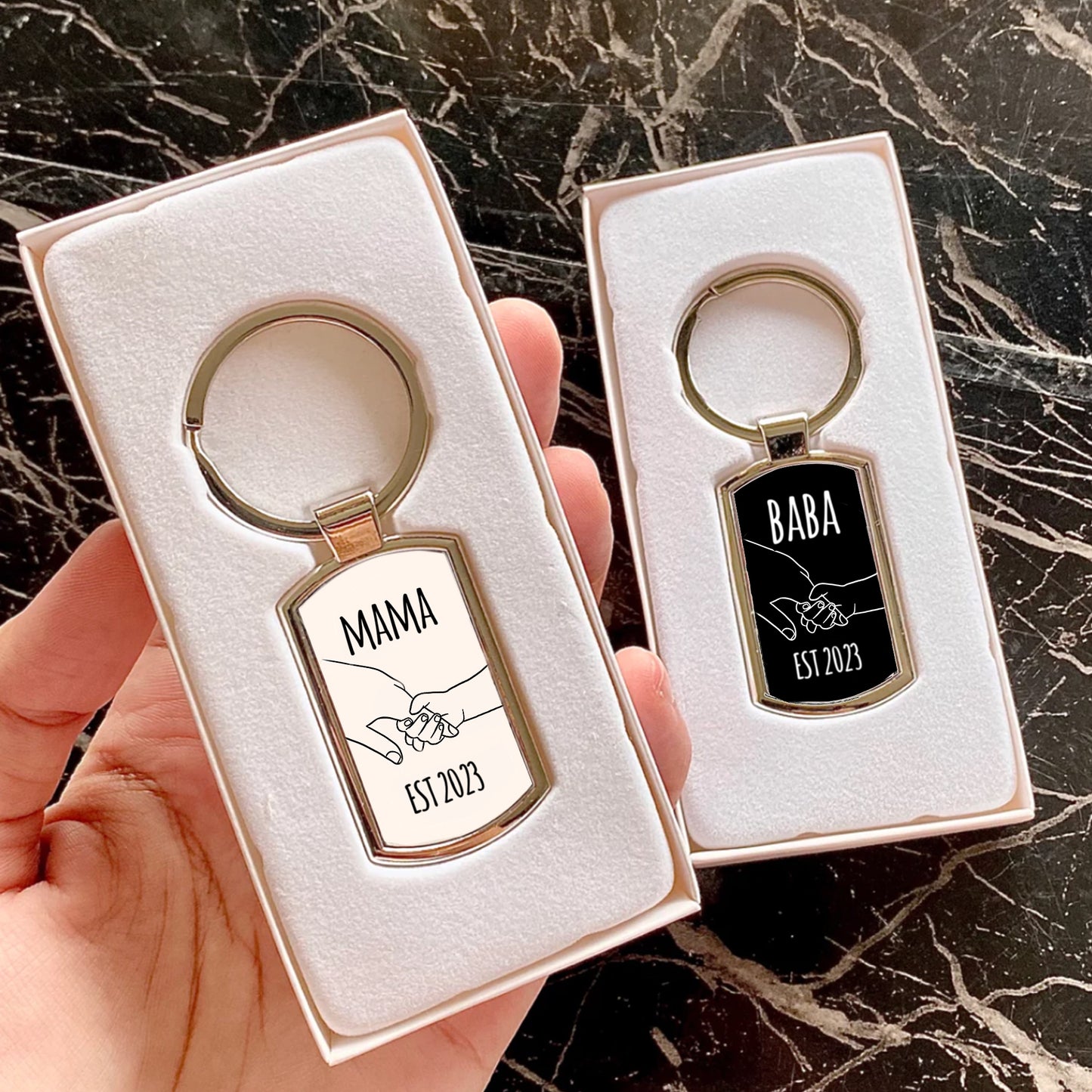 Set of 2 Personalised Parents Metal Keychains with Gift Box