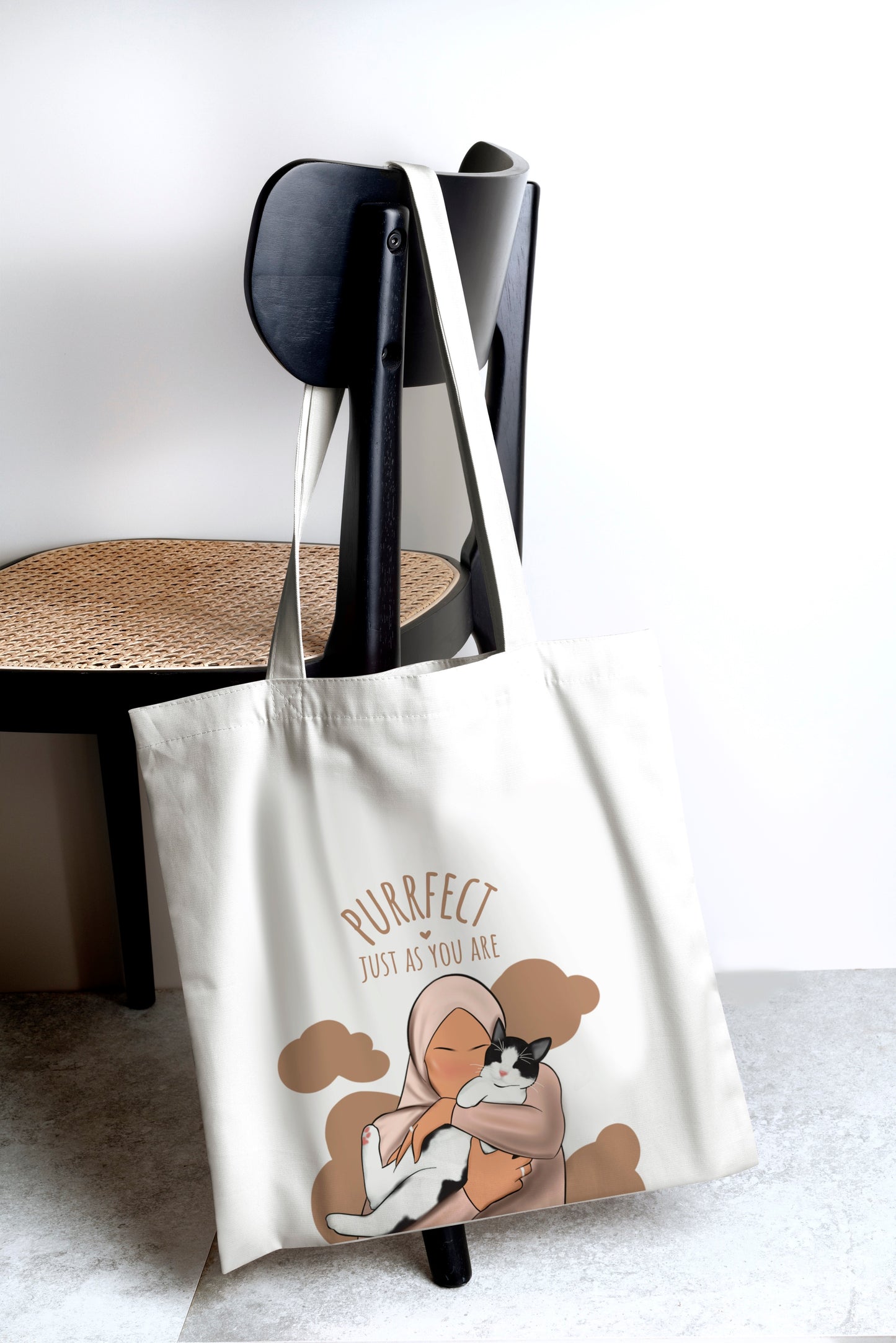 Hijabi Cat White Tote Bag