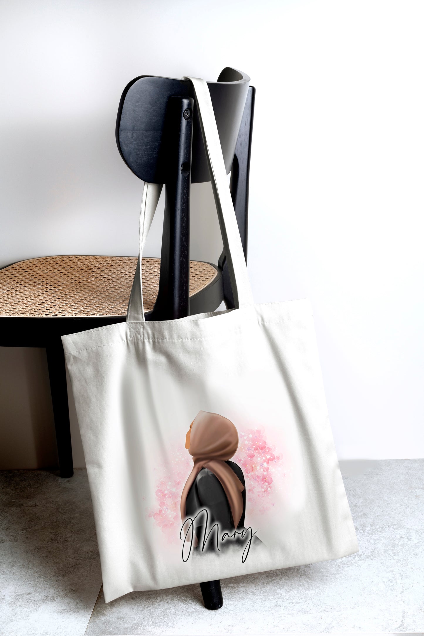 Personalised Floral Pink Hijabi White Tote Bag