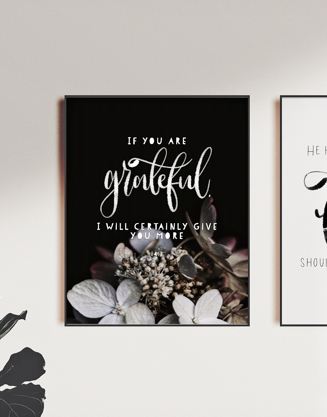 Qur’an 14:7 Black Botanical Print