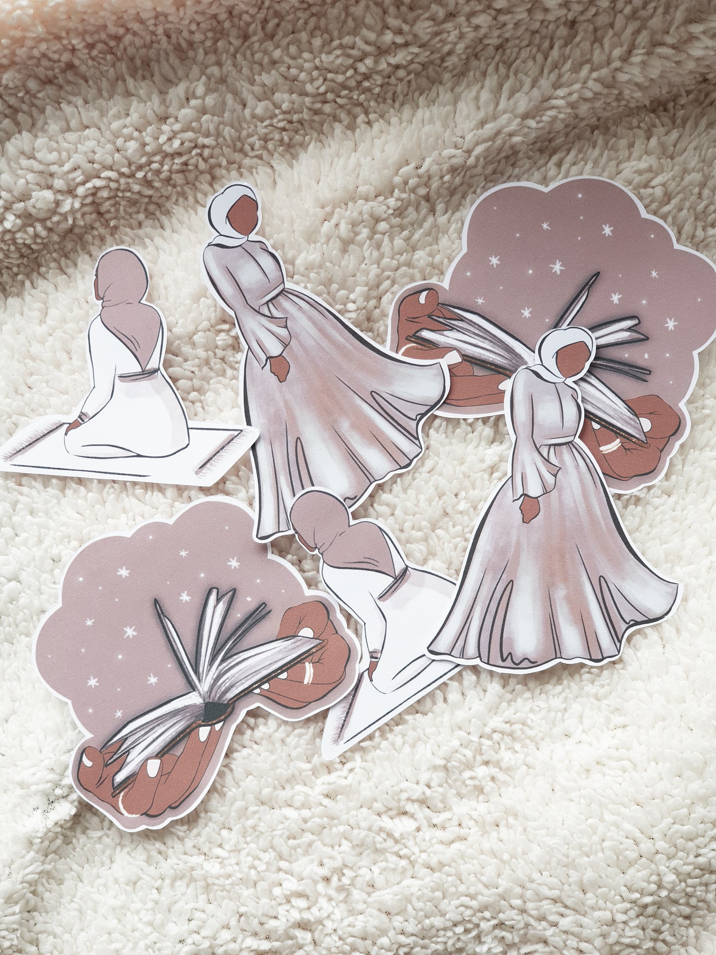 Pack of 6 Mauve Muslimah Stickers (Optional Skin Tone)