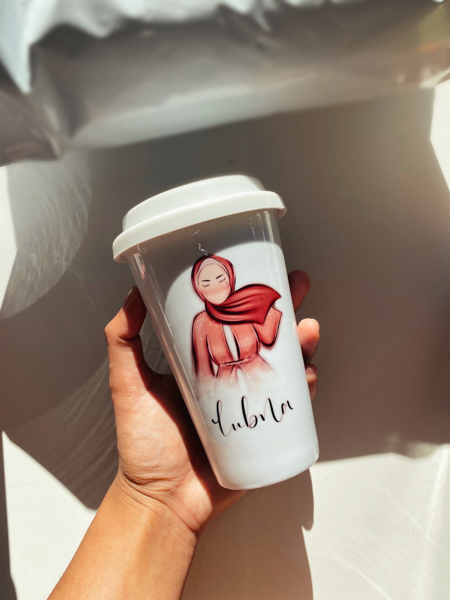 Personalised Name Pink Hijabi Ceramic Travel Mug