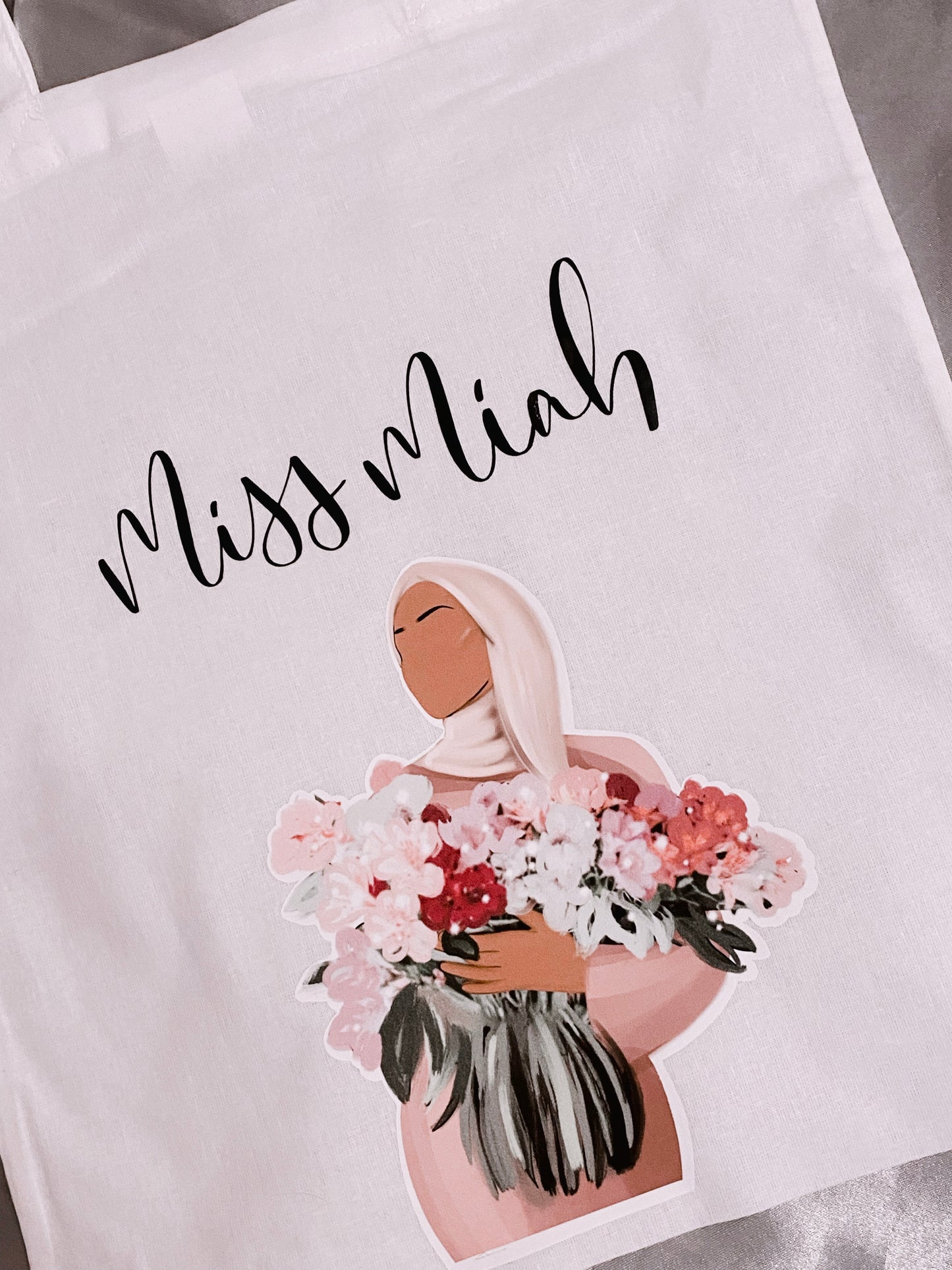 Personalised Floral Hijabi White Tote Bag
