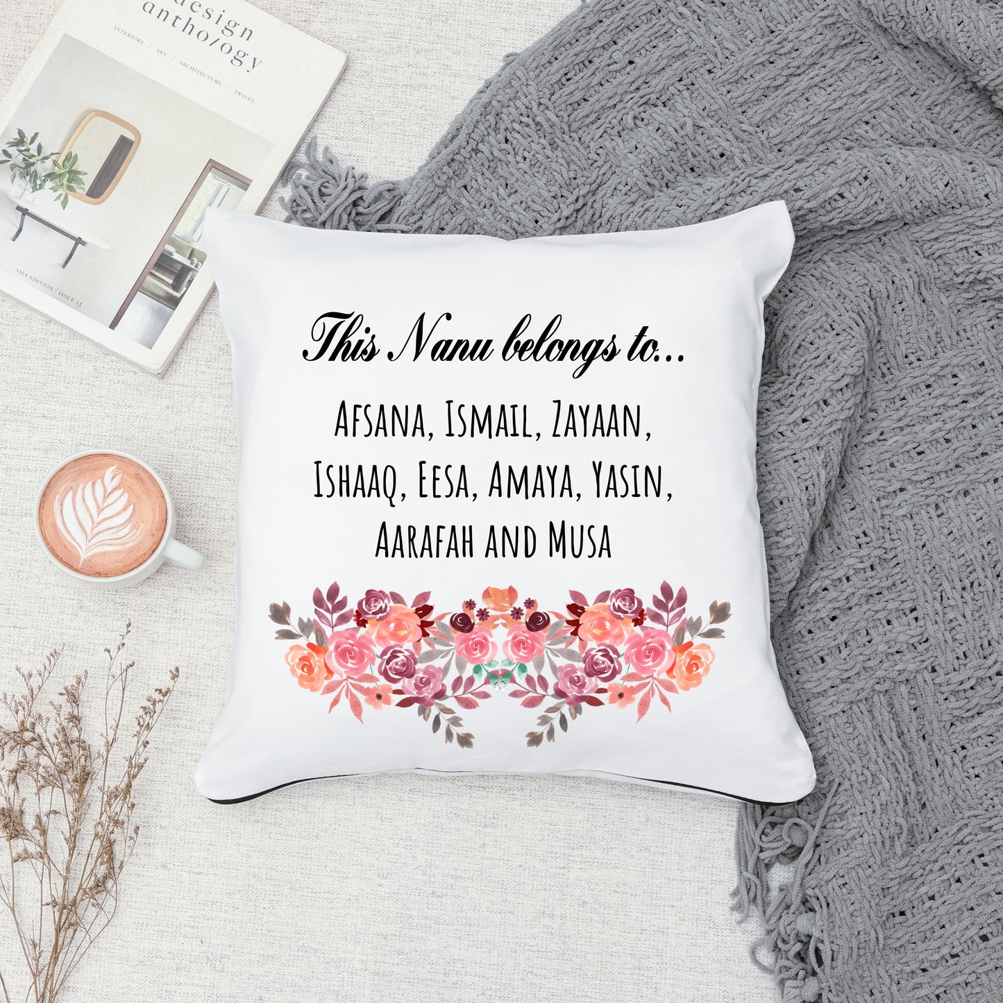 Custom Text Floral Pillowcase for Parents/Grandparents (available with insert)