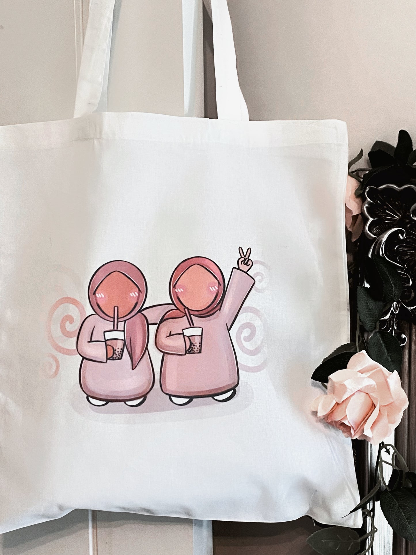 Boba Hijabi Friends White Tote Bag
