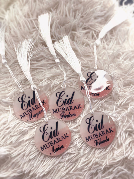 Acrylic Personalised Eid Mubarak Tag Keepsake with White Tassel