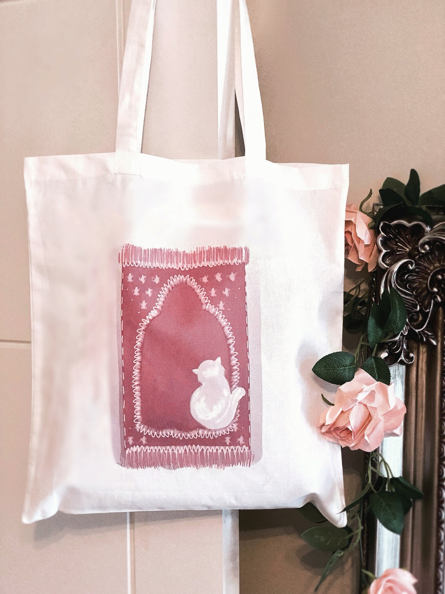 Kitty Prayer Mat White Tote Bag