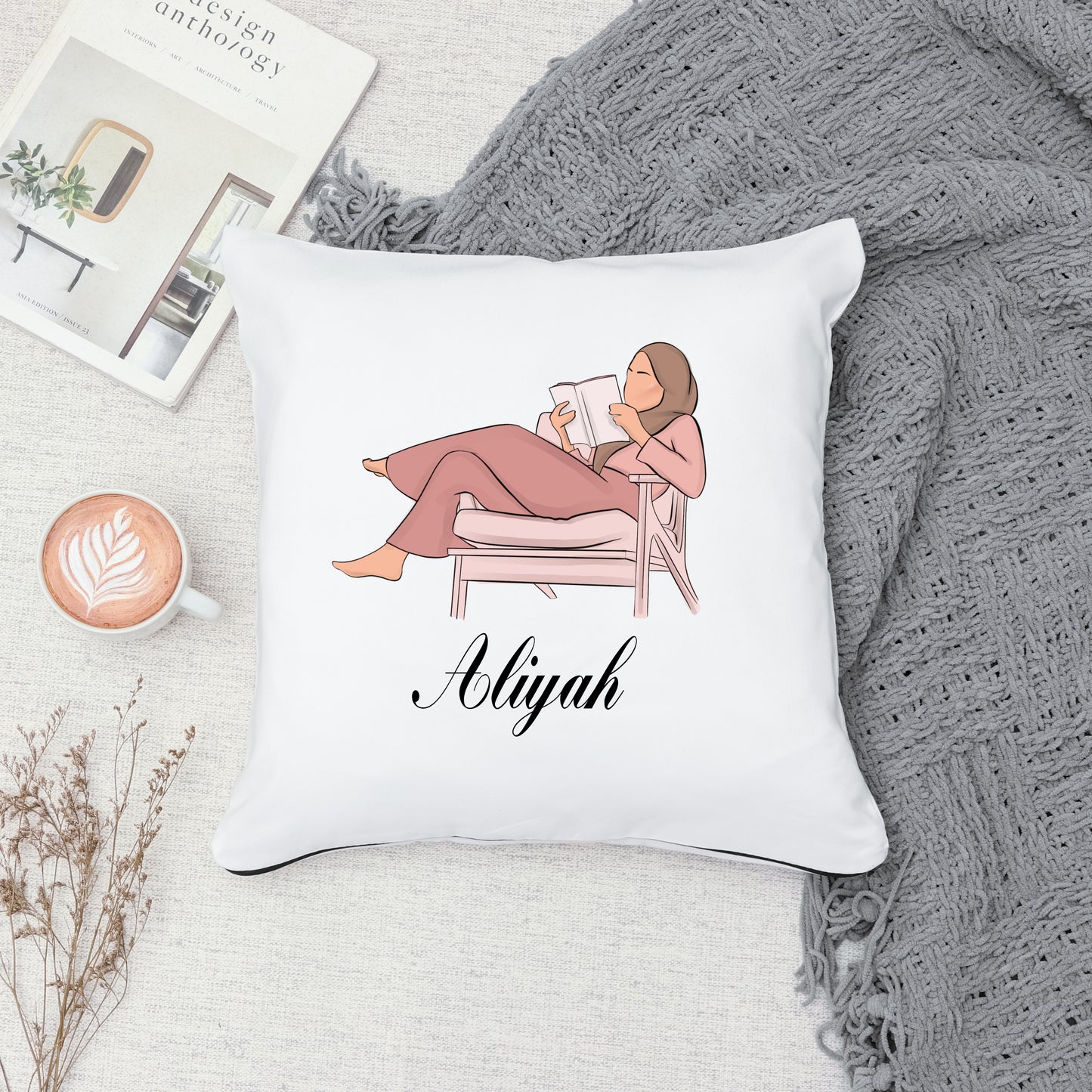 Personalised Hijabi Bookish Pillowcase (available with insert)