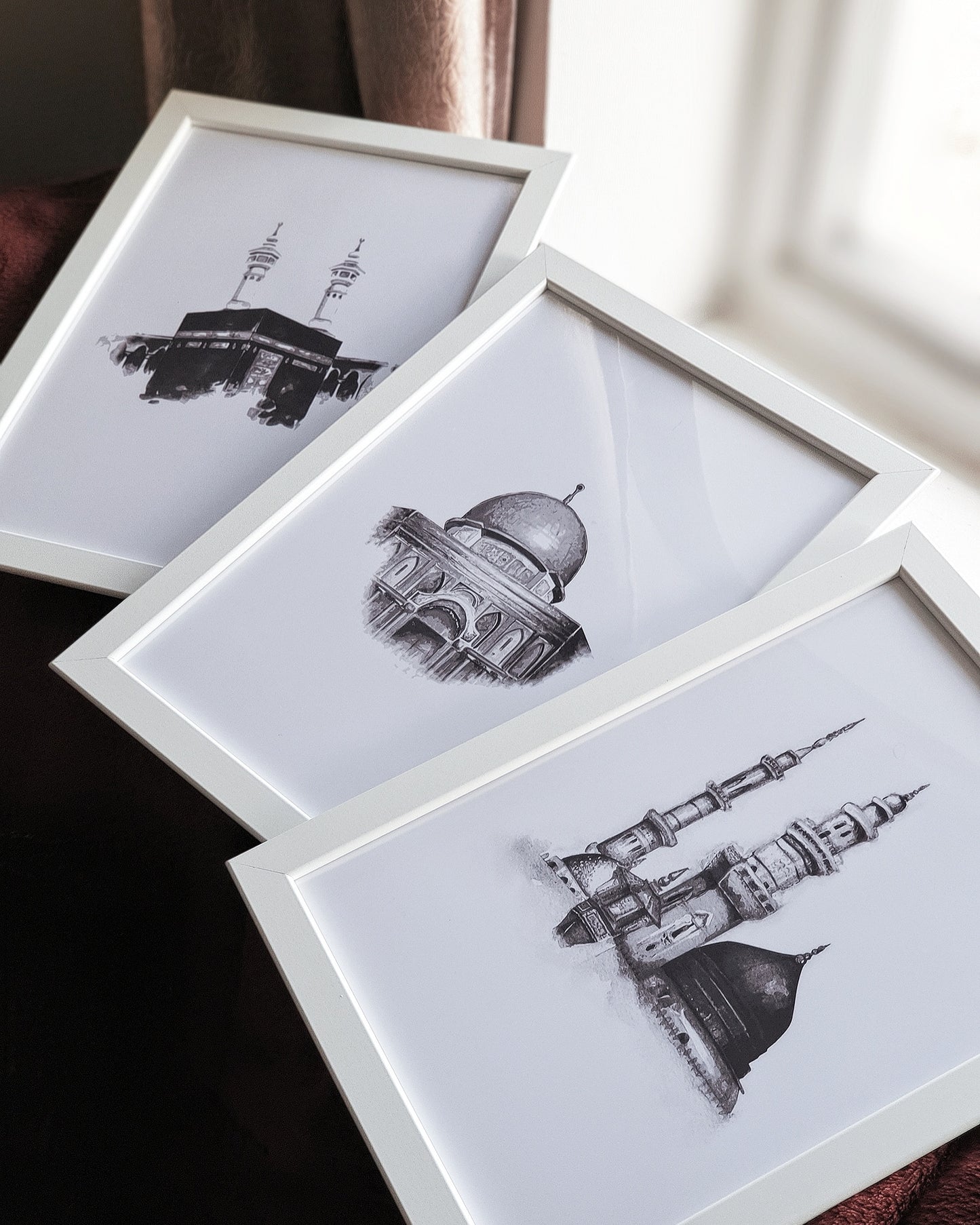 Set of 3 Islamic Landmark Prints in Greyscale